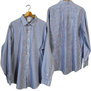 Brooks Brothers Regent Plaid Non Iron Button Up Dress Shirt Men's 17 6/7 Blue